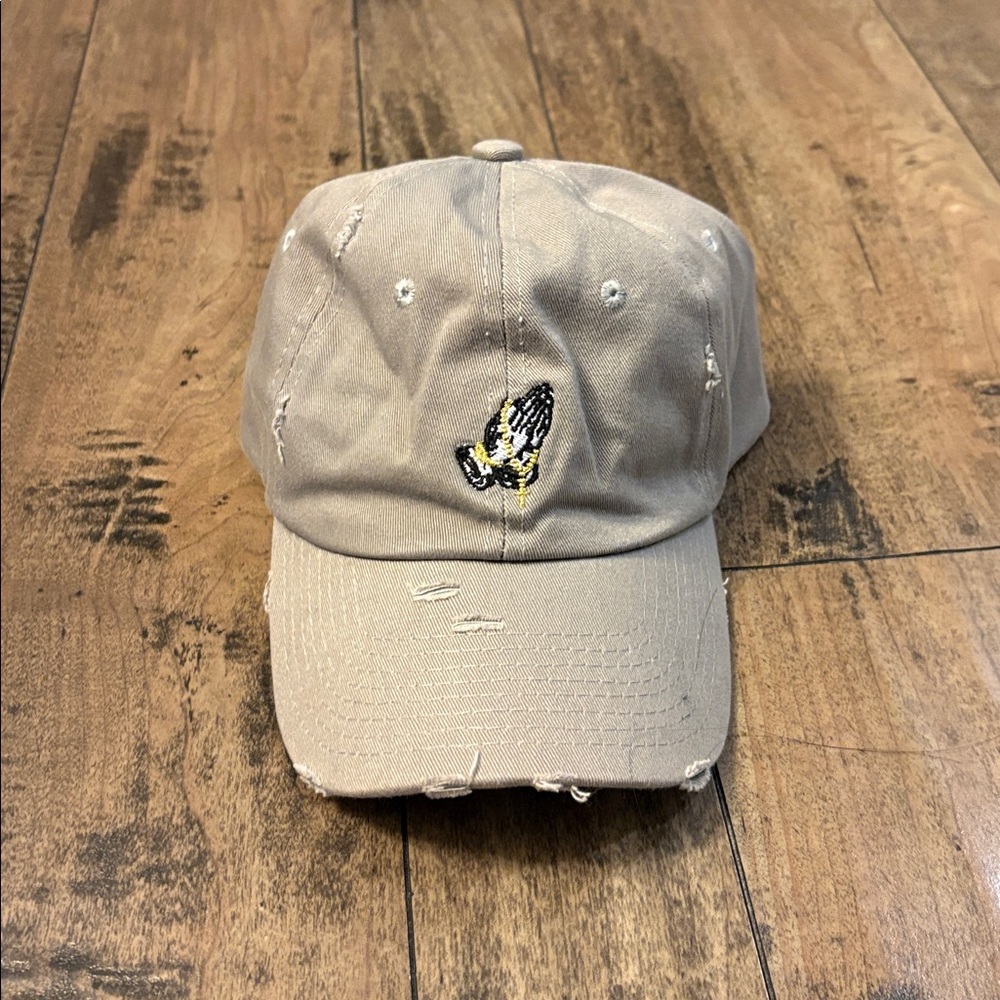 Beige Cap with Embroidered praying hands
